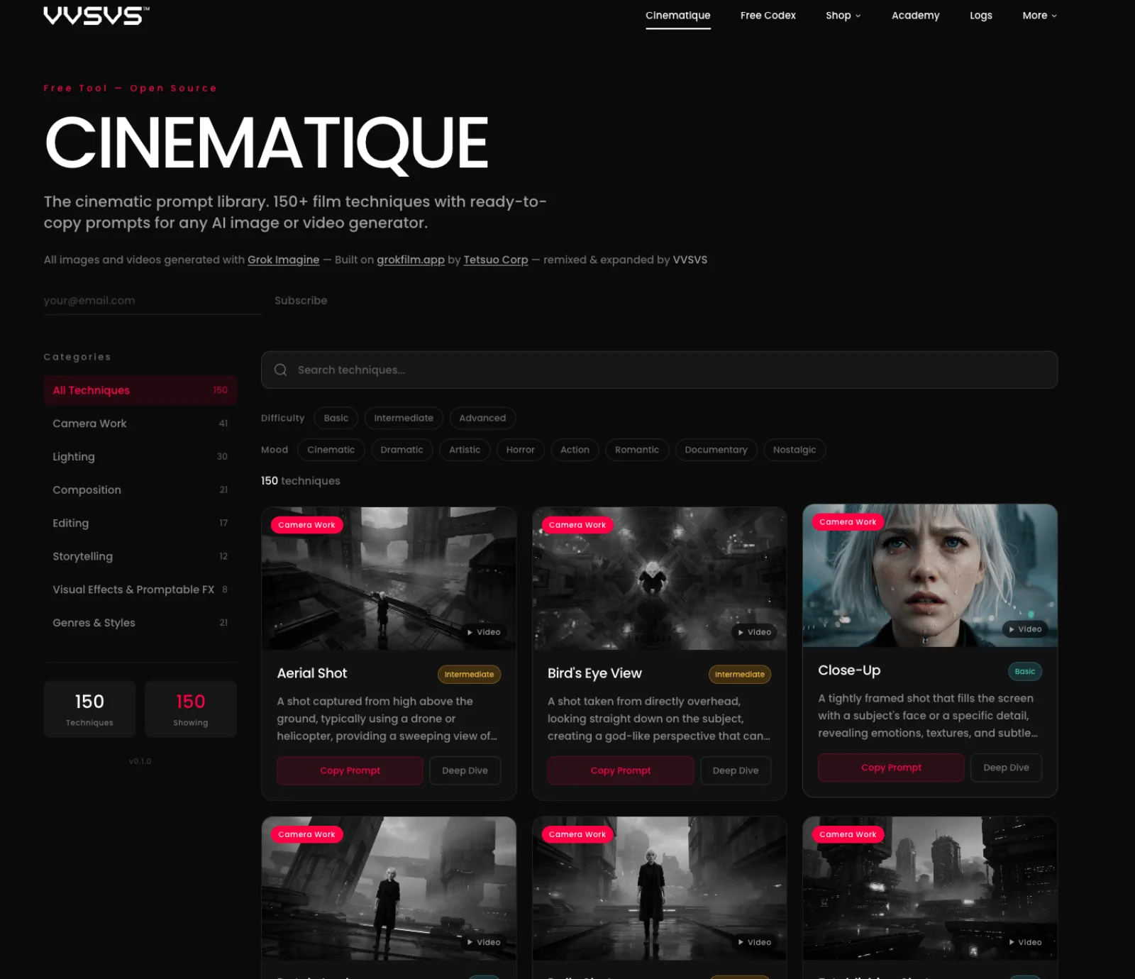 Cinematique is a prompt library with video examples. Just copy the prompt directly and use it on your favourite tool!